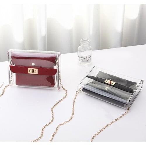 Fashionable Transparent Women Bags 2021 New Jelly Mother Bag Personality Lock Chain Shoulder Bag Mini Crossbody Bag