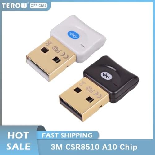 TEROW USB Bluetooth-compatible 4.0 Adapter 3Mbps CSR4.0 Transmitter Receiver with CSR8510 A10 Chip Dongle for Laptop and Desktop