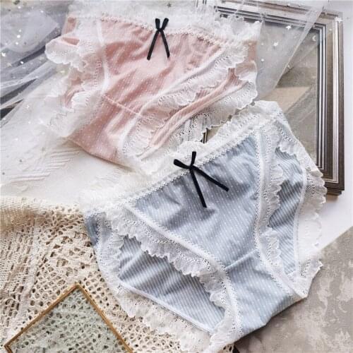 2021 Womens Cotton Underwear Sexy Lace Panties Fashion Ice Dot Briefs Low Waist Seamless Comfortable Underpants Female Lingerie