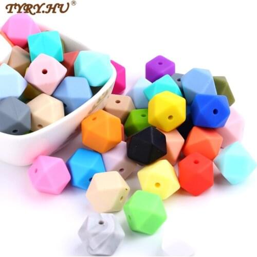 TYRY.HU 10pc 14mm Hexagon Silicone Beads Teething Baby Teether Baby DIY Toy Baby Shower Gift Necklace Pacifier Chain Loose Beads