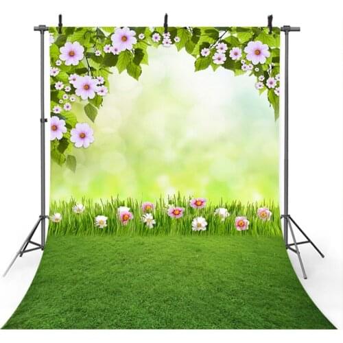 Spring Photography Backdrop for Photo Studio Bokeh Green Grass Spring Flowers Photo Background Photocall Photoshoot Photobooth