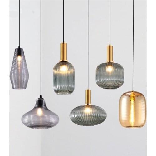 Vintage Glass Jar Striped Pendant Lights Modern Living Room Bedroom Cafe Dining Table Hanging Lamps Bar Deco Single Head Fixture