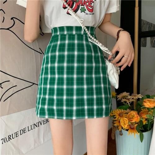 Short Skirt Female Temperament Contrast Color Plaid Hip Skirt Female Summer New Style Korean Style High Waist Slim Slim Skirt