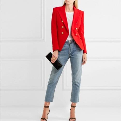 HIGH QUALITY New Fashion 2021 Designer Blazer Jacket Womens Metal Lion Buttons Double Breasted Blazer Outer Coat Size S-XXXL