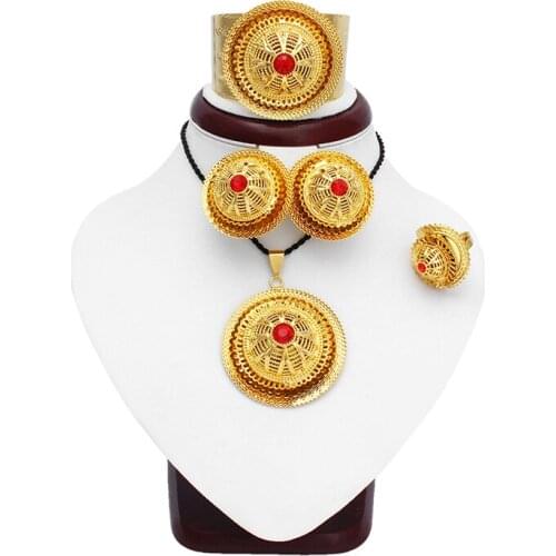 Fansheng Ethiopian Women Charm Gold Color Crystal Eritrea Habesha Wedding Necklace/Earrings / Pendants/Ring/Bangle Jewelry sets