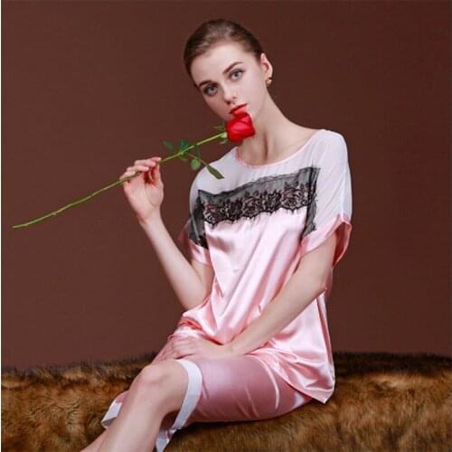 2016 New Arrival Women Sexy Print Pajama Set Loose Short Sleeve Top & Pant Sleepwear Home Clothing Soft Underwear iT285