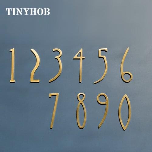 Golden Brass Numbers Decorative Wall Door Numbers Door Plates Figures Dormitory Hotel Home Address Sign 0-9