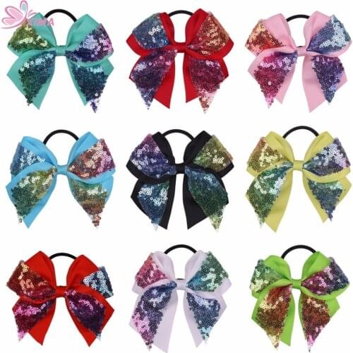 1 Piece 4.5''Glitter Bows with Black Elastic Hairbands Ponytail Holder Sequin Bows for Kids Children Hair Accessories