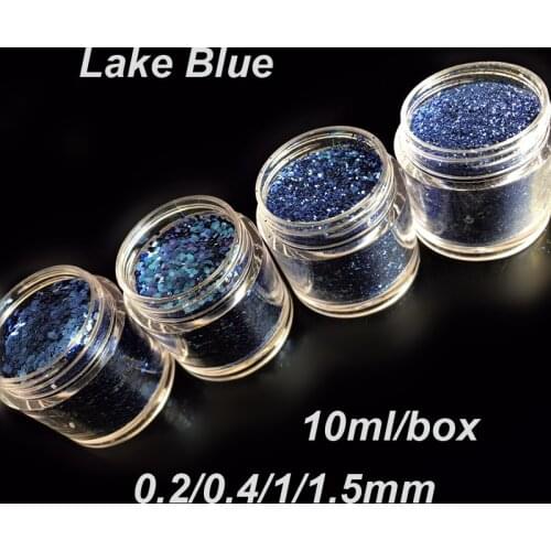 10ml/box 0.2mm Lake blue color Acrylic Nail Mix Glitter Powder Manicure Sequins Powder For Nail Art for Gel Polish 4 Size Choose