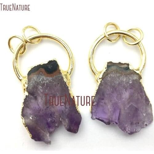 10Pcs Discount Amethysts Cluster Pendant Hoop Gold Color Free Form Pendant 42x33mm PM12687