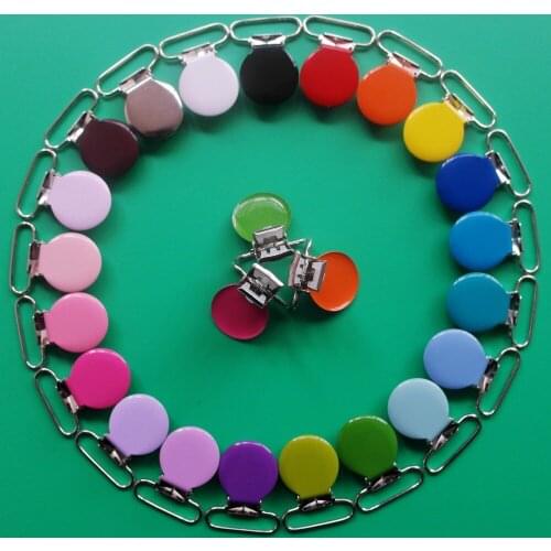 180pcs Free Shipping 1" 25MM Enamel Metal Round Suspender Clips,Garter Clips,Baby Paci Clips,With Plastic Teeth,Mix 21 Colors