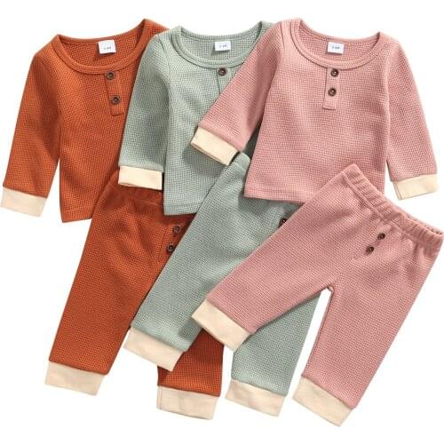 2 Pcs Infant Casual Outfits, Toddler Color Block Long Sleeve Round Neck Pullover + Pants with Buttons
