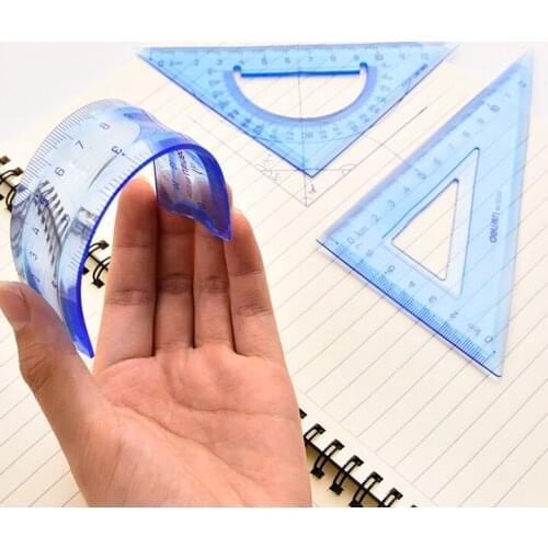 3Pcs/set Student Ruler Sets 3 piece Straight Ruler Triangular Ruler Measure Set Soft Flexible Ruler Free Shipping
