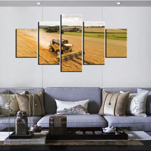 5 Panel Posters Retro Tractor Harvest On Farm Wall Art Pictures Home Decor Modular Canvas HD Paintings Living Room Decoration