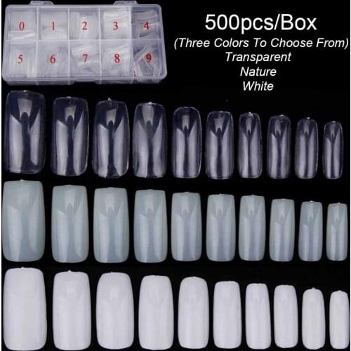 500pcs/Box False Nails Tips UV Gel Ultra With 10 Sizes For Clear White Natural French False Acrylic Nail Capsule Tips Manicure