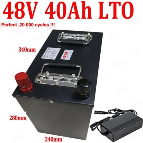 LTO 48V 40AH Lithium titanate battery pack with BMS 2.4V LTO for 4500W box-bike Forklift Tricycle Solar system +5A charger