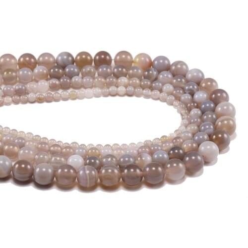 1 Strand/lot 4 6 8 10 12 mm Round Stripe Gray Natural Chalcedony Stone Beads Smooth For Jewelry Making DIY Necklace Bracelet