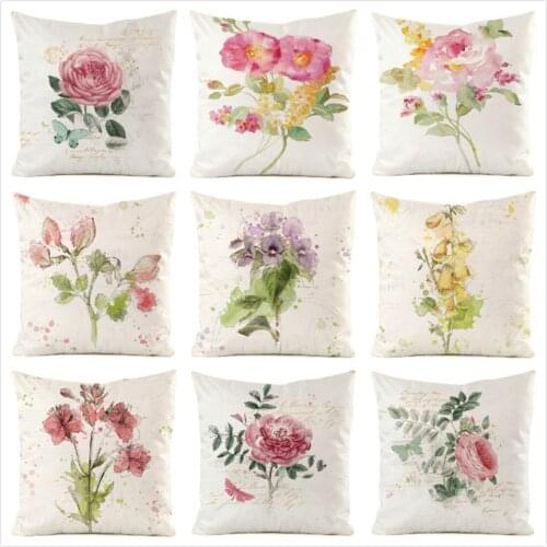 45cm*45cm Painted Flower Inimitated Silk Fabric Throw Pillow Covers Couch Cushion Cover Home Decorative Pillows flower floor