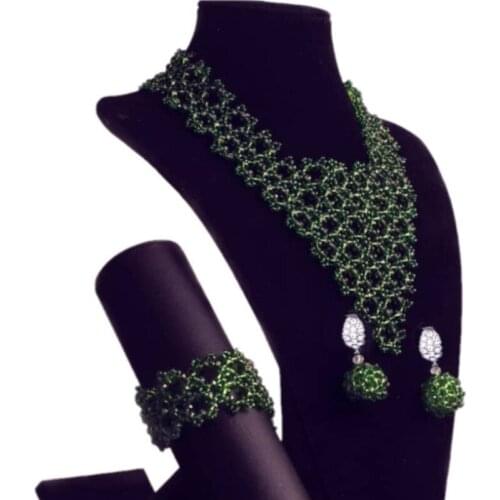 Dudo Beautiful Wedding Jewellery Set Bridal Jewelry Green Crystal Handmade High Quality Nigerian Fine Jewelry Set Free Shipping