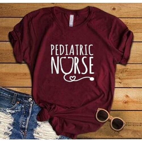 Pediatric Nurse T-shirt for Women Letters Printed O-Neck Casual Cotton Funny T-Shirt Doctor Nurse Life Shirt graphic tees tops