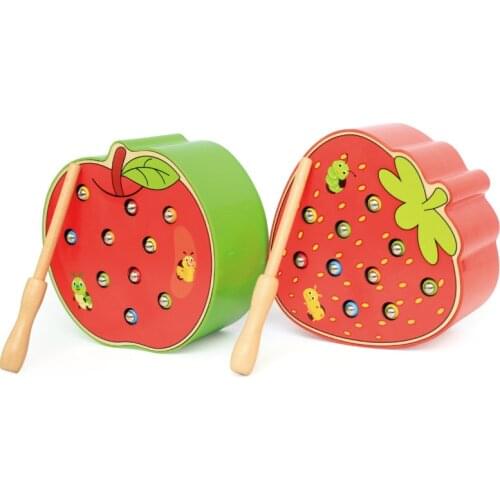 3D Wooden Puzzle Toy Magnetic Catch Worm Game Cognitive Strawberry Apple Grasping Ability Early Educational Toys For Children