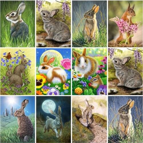Rabbit DIY 5D Diamond Painting Full Square Drill Animal Diamond Embroidery Mosaic Farmhouse Handmade Wall Art Home Decor Gift