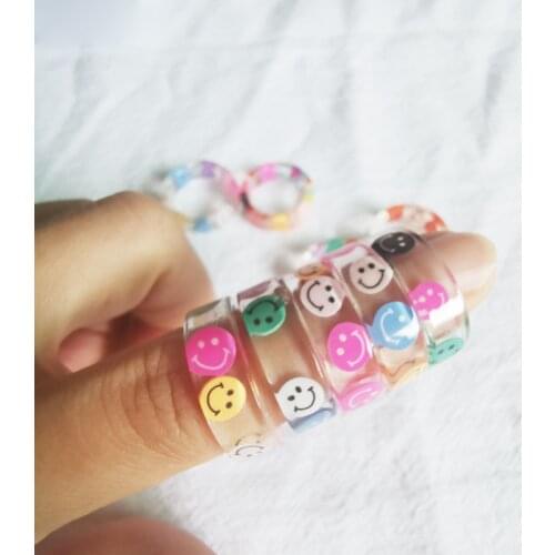 20pieces inner size17mm diy round smile face Rings Cute finger Rings For Woman girls Jewelry fashion trendy 2021 new wholesale