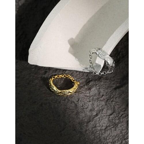 Minimalism 925 Sterling Silver Chain Rings For Women Fine Jewelry, Fashion Irregular Surface Silver Ring Gold Color Accessories