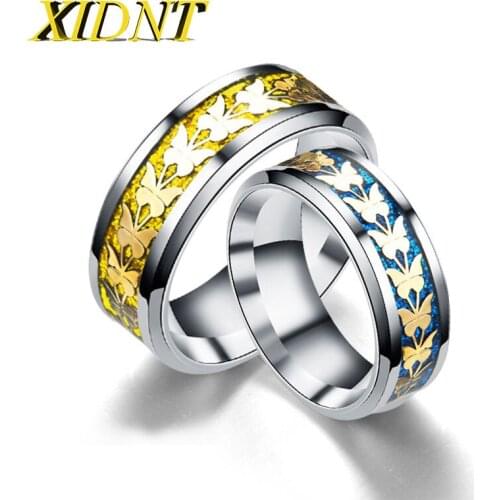 8MM Personalized Custom Fashion Simple Animal Gold Blue Butterfly Stainless Steel Couple Men And Women Wedding Ring Jewelry Gift