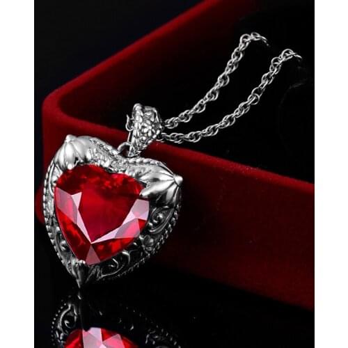 Ruby Heart Gemstone Pendant Retro Silver Necklace with Gem Stone Fine Jewelry for Women Party Dress Accessories Anniversary Gift