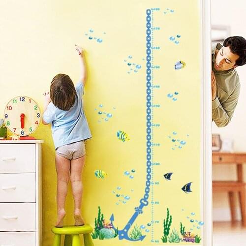 Creative Anchor Chain Growth Chart Wall Stickers For Kids Height Measure Home Decor Diy Under Water Fish Mural Art Pvc Decals
