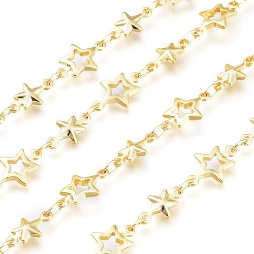 1 m Brass Star Link Chains Long-Lasting Plated Necklace Chains for Jewelry Making Materials Findings Accessories Golden