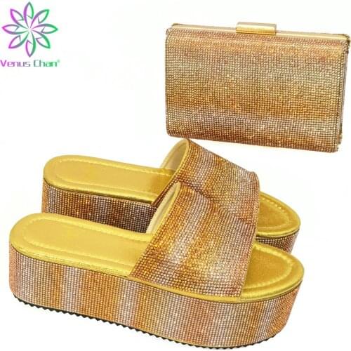 Luxery Shoes Women Plus Size Women Shoes 42 Heel Italian Shoes and Bag Set Decorated with Rhinestone Wedding Shoes Bride