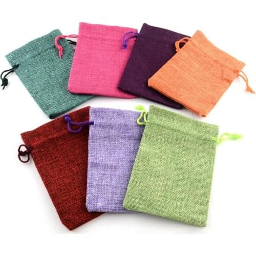 250pcs Burlap Packing Pouches Drawstring Bags for Jewelry Gift Packaging 9x7cm,14x10mm