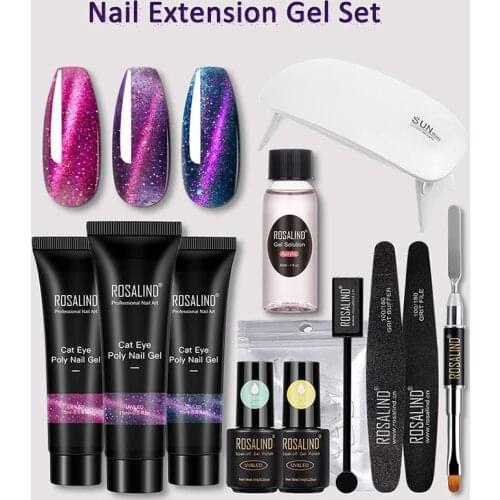 Colorful Nail Extension Gel Equipment Sets Jelly Glitter Cat Eye Base&Top Coat UV/LED Nail Dryer Lamp File Brush Manicure Kits