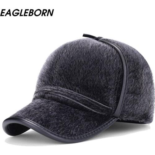 2021 New fashion Faux Fur baseball caps with earflaps men winter hats for men hat snapback casquette bone suitable for 56-59cm