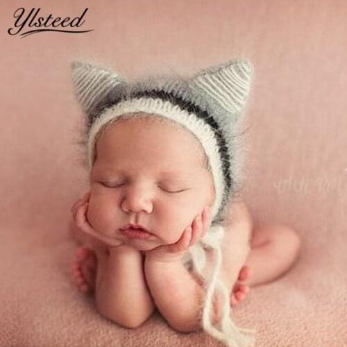 New Crochet Mohair Baby Hat Kawaii Animal Baby Cap Knitted Baby Boy Photo Props Newborn Photography Accessories
