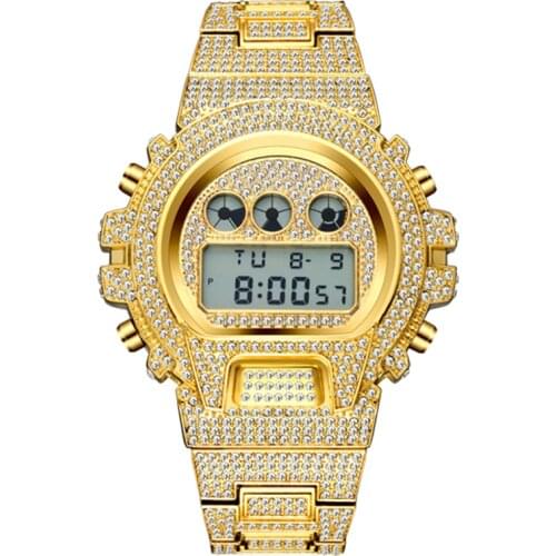 New Multi-function G Style Shock Digital Mens Watch Luxury Diamond LED 18K Gold Plated Hip Hop Male Stainless Steel Watches