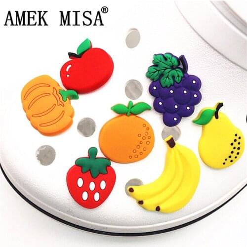 Single Sale 1pcs Fruit style PVC shoe charms decoration Apple/Grape/Pear shoe accessories for croc jibz Kids Party X-mas Gift