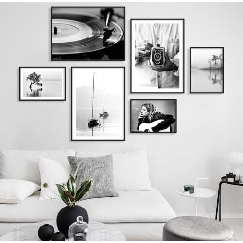 Nordic Style Landscape Canvas Poster Vintage Camera Music Lake Ship Nature Wall Art Print Painting Decoration Picture Home Decor