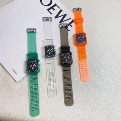 Newest transparent Sport belt for Apple Watch Band Series 1 2 3 4 5 6 se Rubber case for Iwatch Strap 38mm 40mm 42mm 44mm