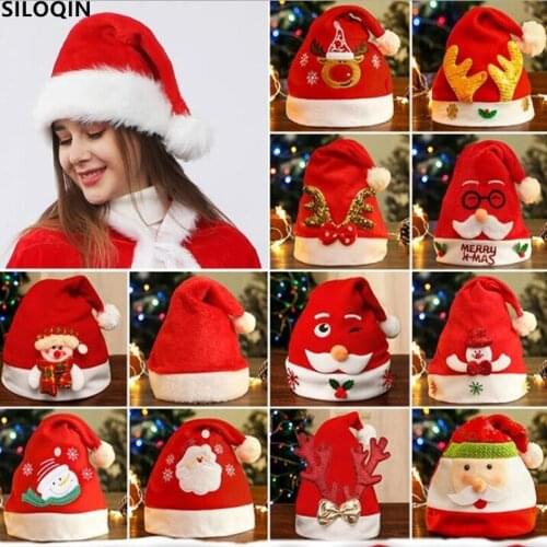 Plush Christmas Hat Decorate Cartoons Adult Child Party Non Woven Fabric Santa Claus Snowman Antlers Cap 2022 New Year Gift