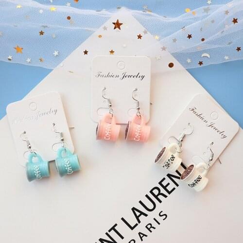 Japan and South Korea S925Silver Fashion Creative Three-dimensional Coffee Cup Pendant Earrings Straw Coffee Cup Resin Earrings