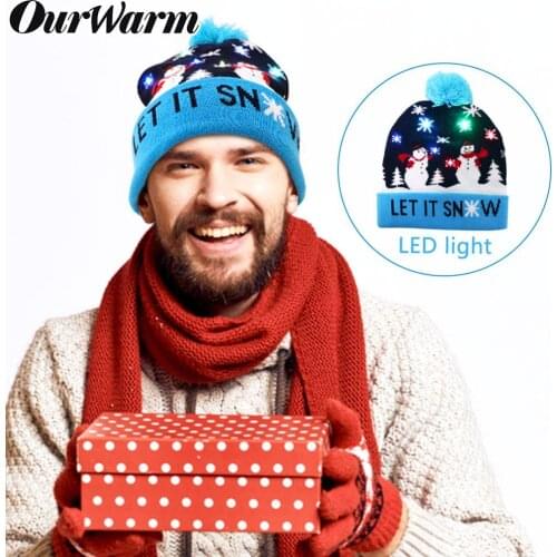 OurWarm LED Beanie Christmas Hat for Kids Adult Light Up Christmas Hat Beanie Ugly LED Knitted Hat Christmas Party Decorations