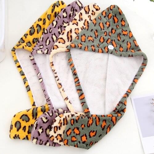 Dry Hair Hat Hair Turban Women Girls Ladies Cap Bathing Drying Towel Head Wrap Hat Quick-drying Leopard Print Shower Cap