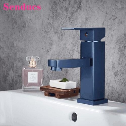 Bathroom Mixer Tap with Quality Space Aluminum Basin Sink Faucets Deck Mounted Hot Cold Water Tap Luxury Blue Basin Mixer Faucet