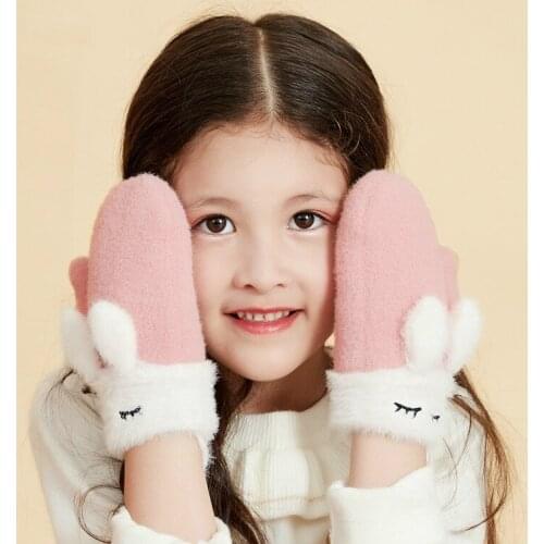 Thick Warm Kids Gloves Winter Finger Mittens Cute Rabbit Cartoon Unisex Warm Ski Gloves Winter Children Gloves Christmas Gift