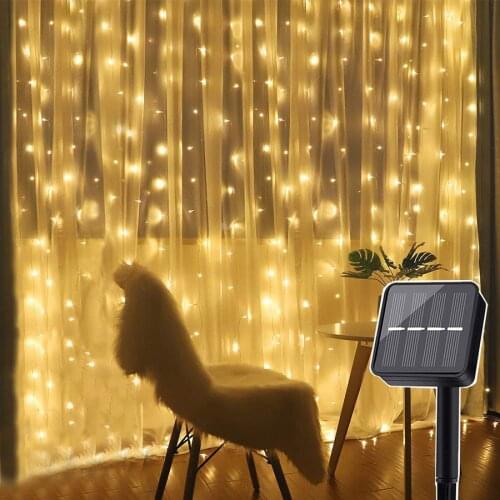 Solar Window Curtain Lights 200/300LEDS Outdoor Garden LED String Lights Solar Powered Christmas Wedding Party Twinklw Light