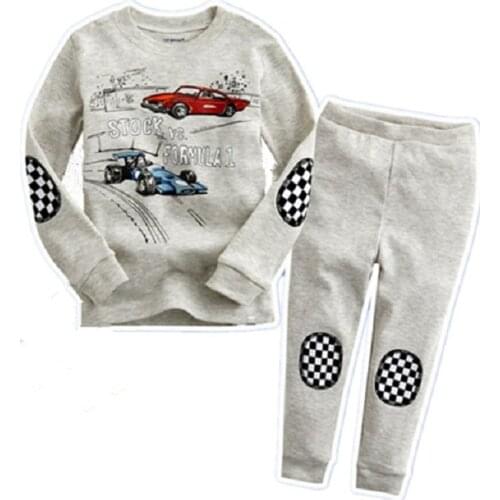 2018 Spring Children Pajamas Speed Racing Boys Sleepwear 100% Cotton Character Blue Kids Sport Suit Baby clothing set Pyjamas