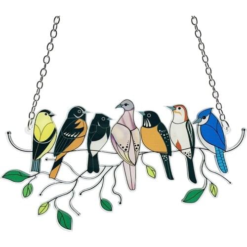 Bird Species Stained on Wire Pendant Courtyard Window Hanging Wall Panel Glass Wall Home Hanging Decorations